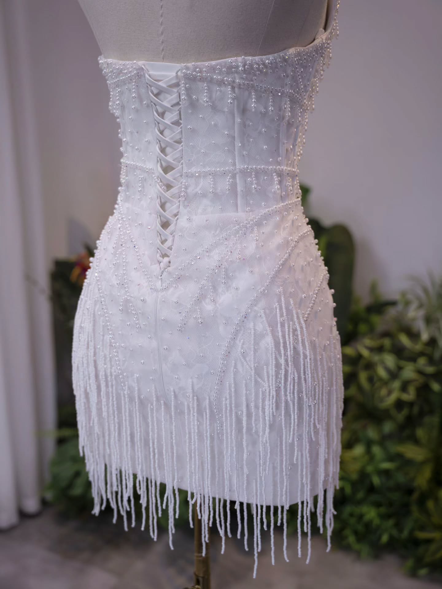 Strapless Beaded Fringe Mini Cocktail Dress