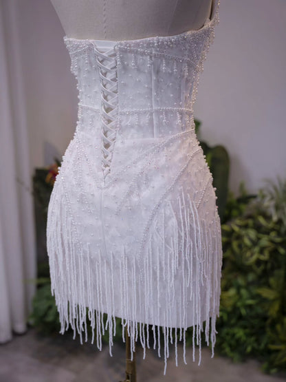 Strapless Beaded Fringe Mini Cocktail Dress