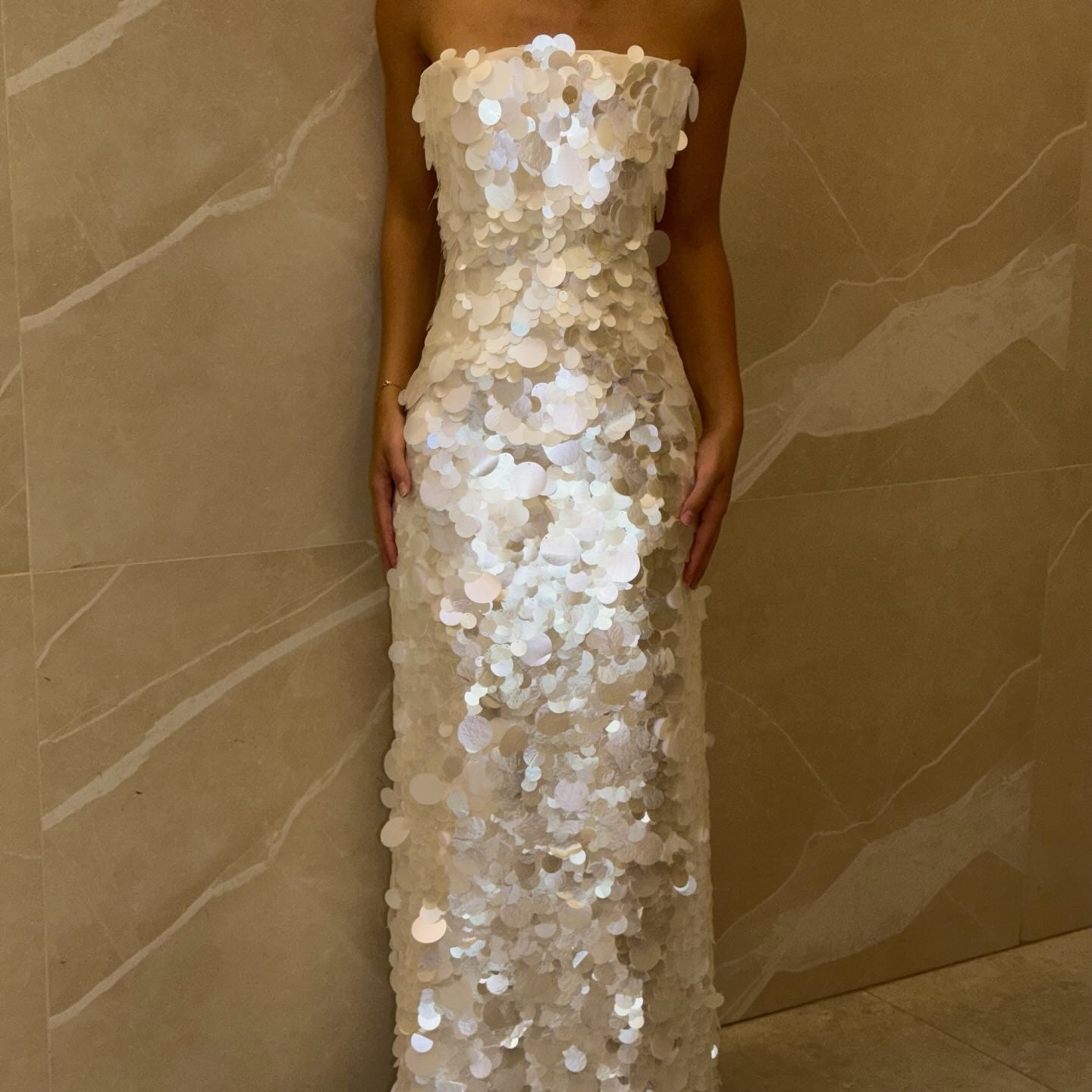 Strapless Giant Sequin Column Gown