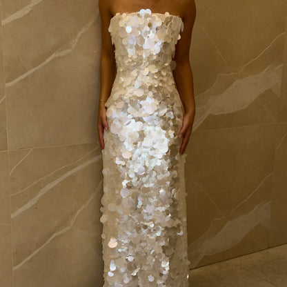Strapless Giant Sequin Column Gown