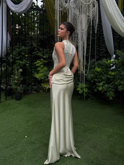 Embellished High-Neck Corset Evening Dress