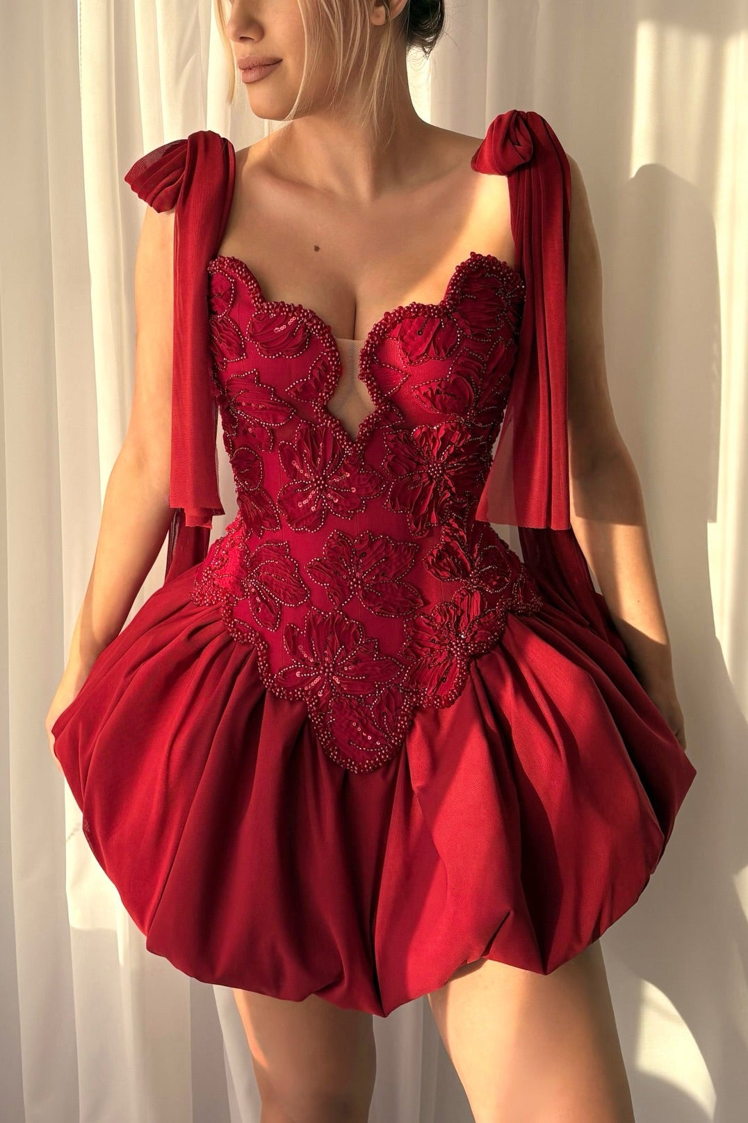 Beaded Corset Bubble Skirt Mini Dress