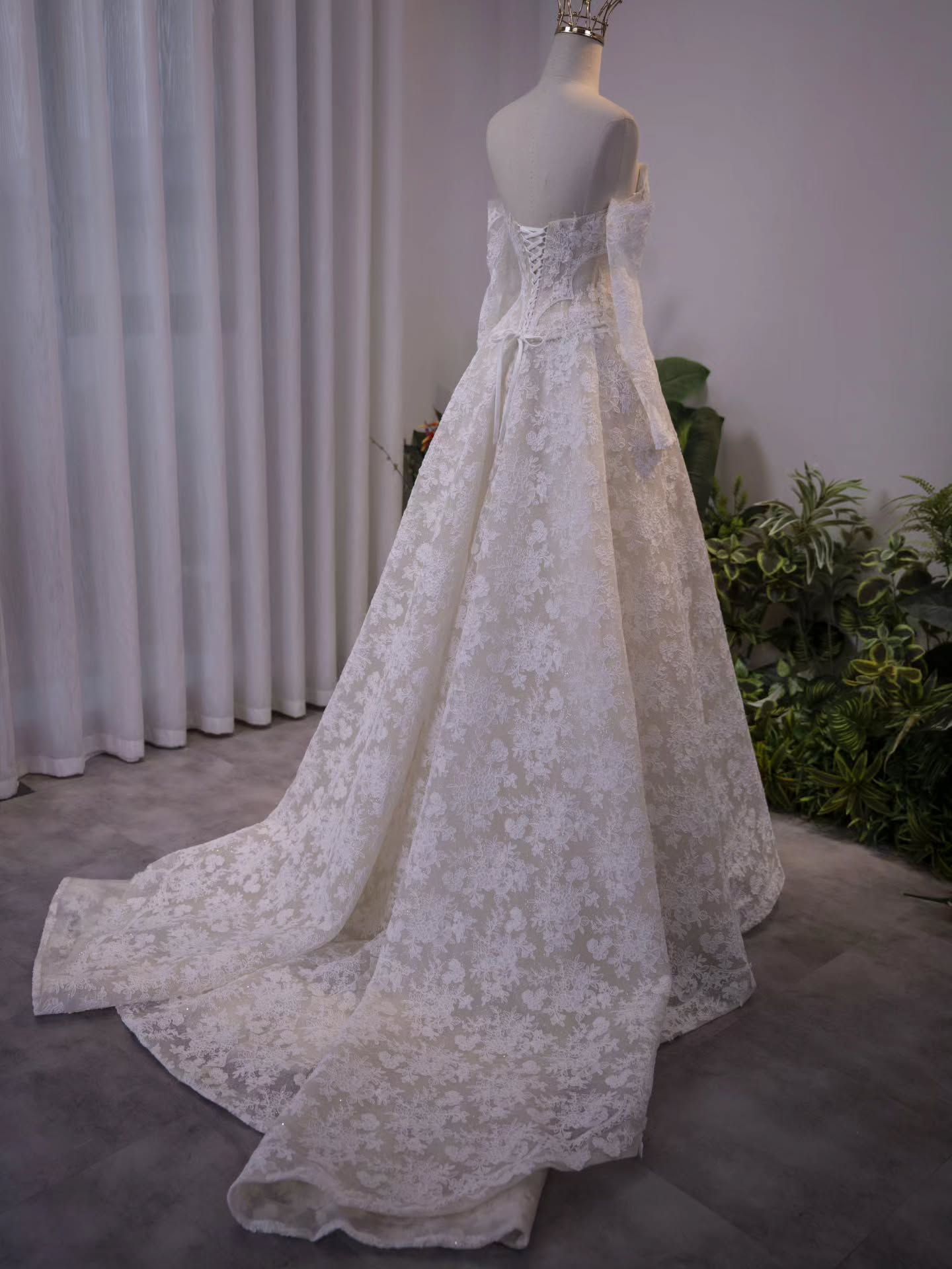 Off Shoulder Lace Corset A-Line Wedding Gown