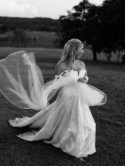 Tiered Off-the-Shoulder A-Line Wedding Dress