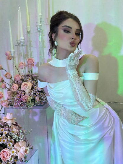 Choker Off-the-Shoulder Satin Wedding Gown