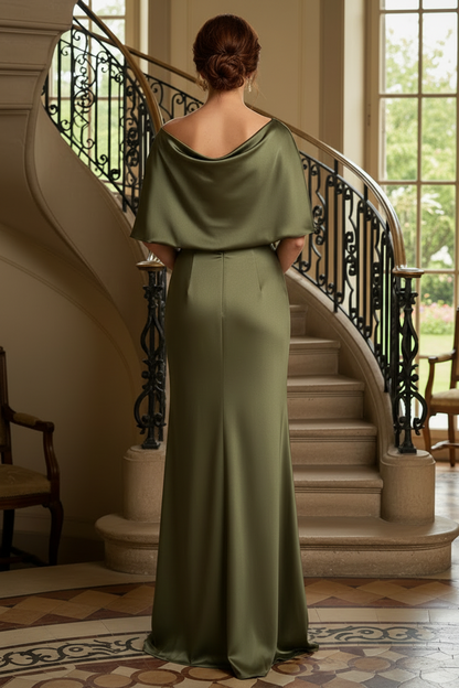 One-Shoulder Draped Satin Evening Gown