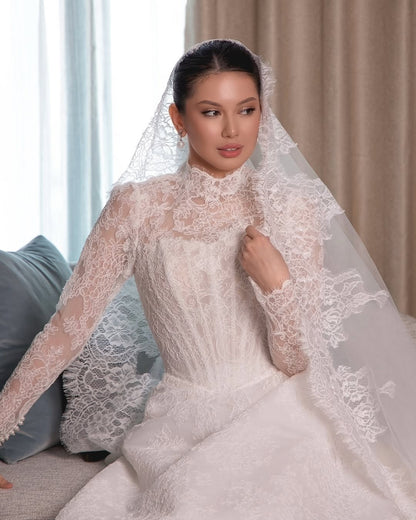 Lace High Neck Ball Gown Wedding Dress