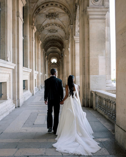 Strapless Corset Wedding Dress with Trailing Scarf