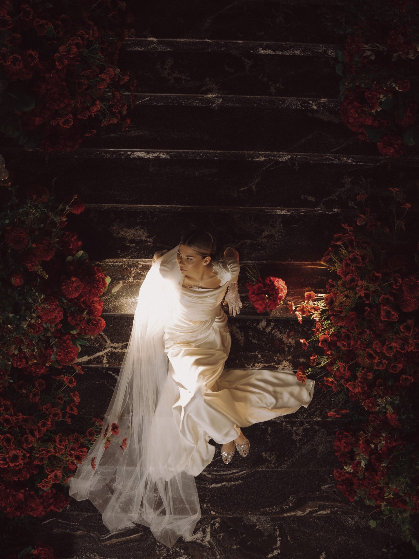 Draped Satin Wedding Dress with Lace Trims