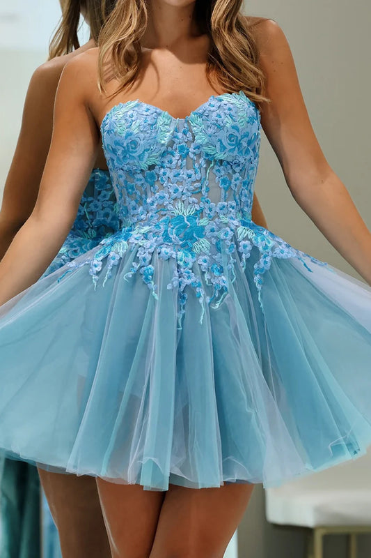 Strapless Sweetheart Corset Tulle Homecoming Dress