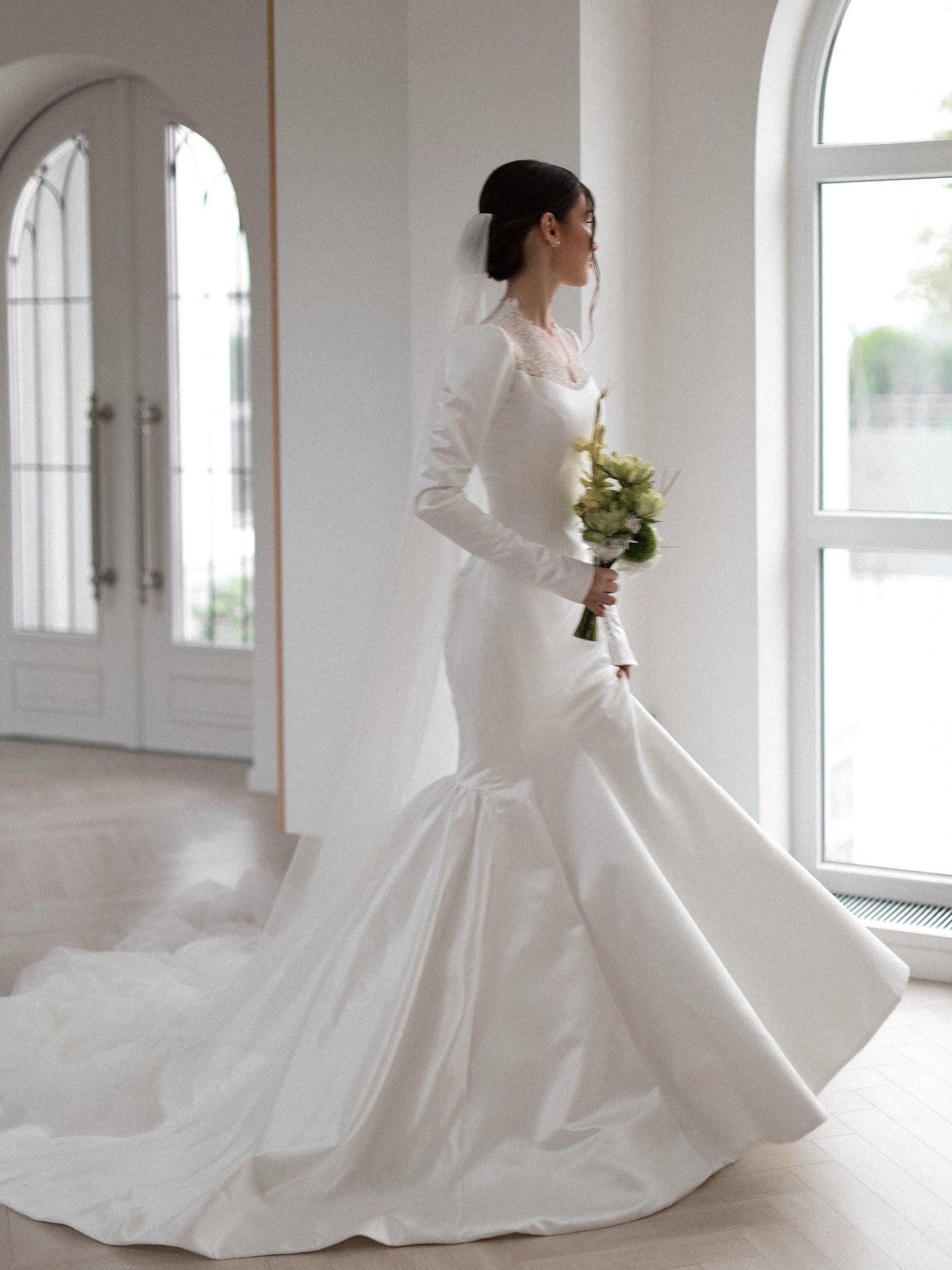 Long Sleeve Mermaid Wedding Dress with Lace Inset