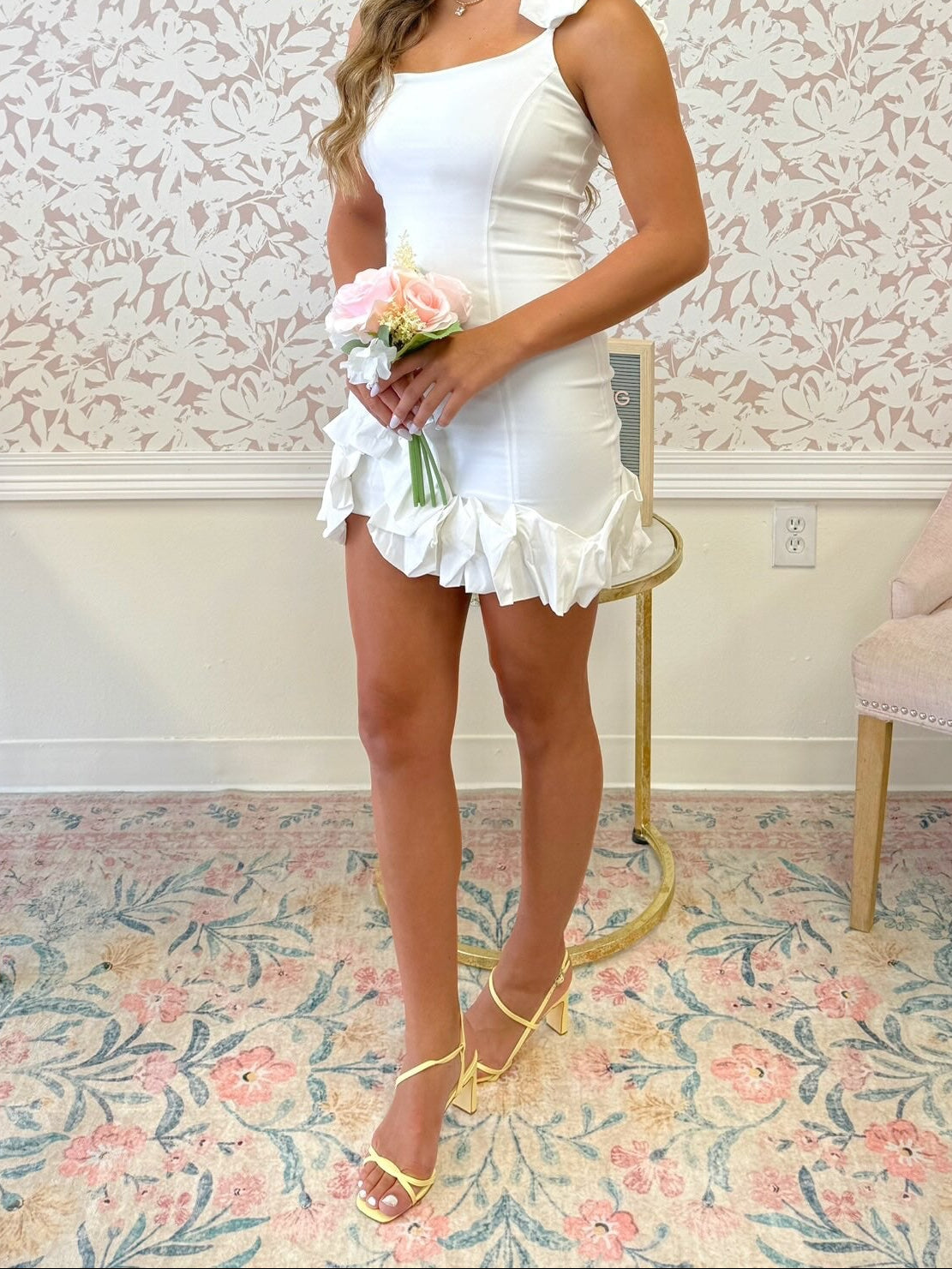 One-Shoulder Ruffle Hem Mini Dress