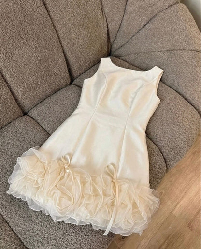 Sleeveless Bateau Neck Mini Dress with Ruffled Hem