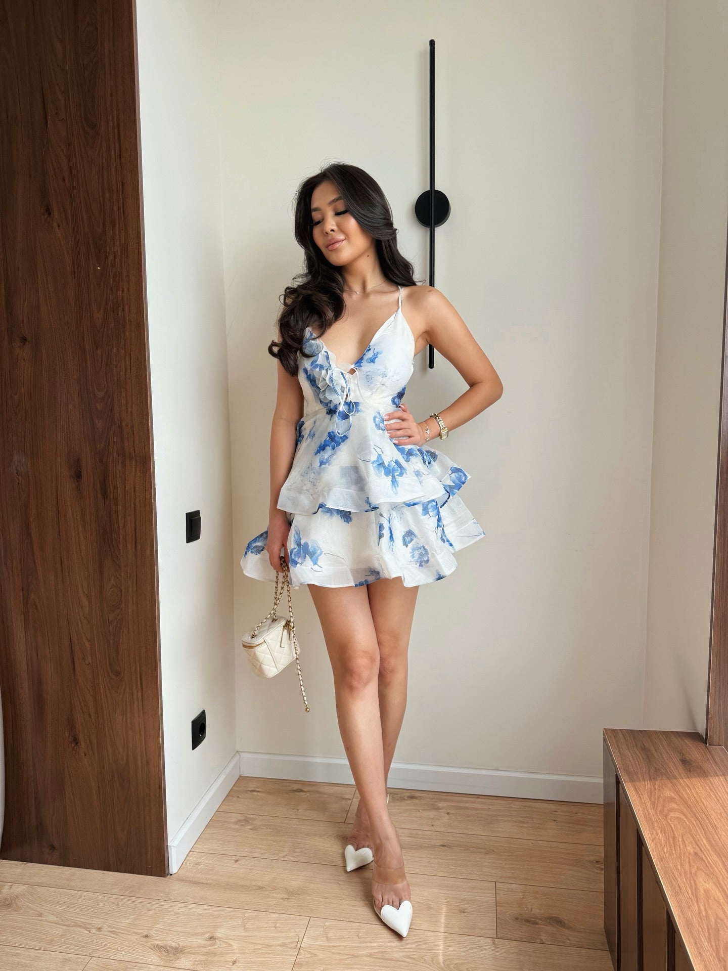 Tiered Floral Mini Dress with Tie-Back