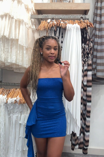 Strapless Glitter Bodycon Mini Dress with Side Drape