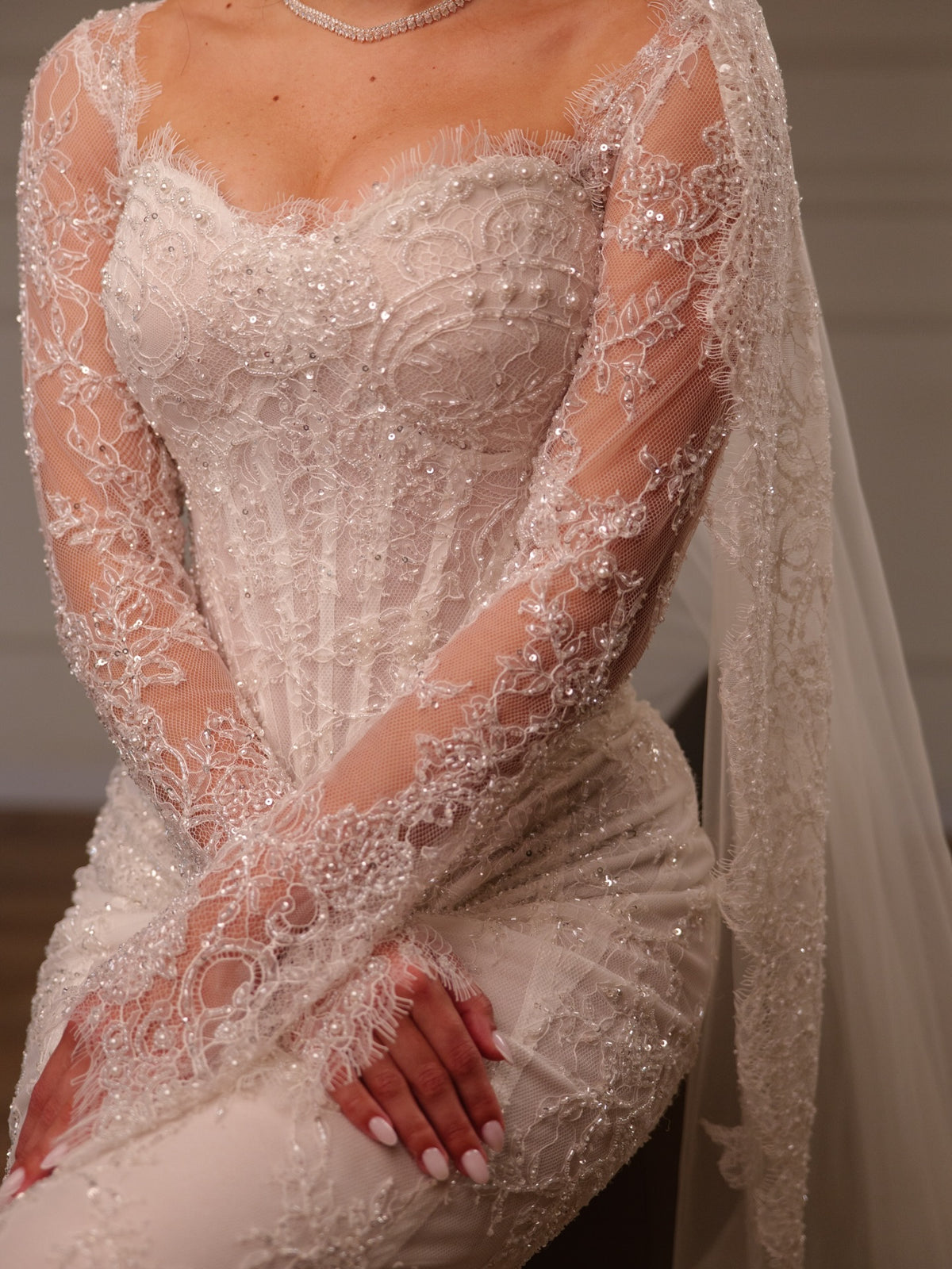 Corset Lace Mermaid Wedding Dress with Long Sleeves