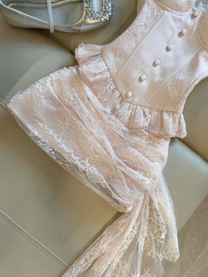 Asymmetrical Lace Corset Mini Dress