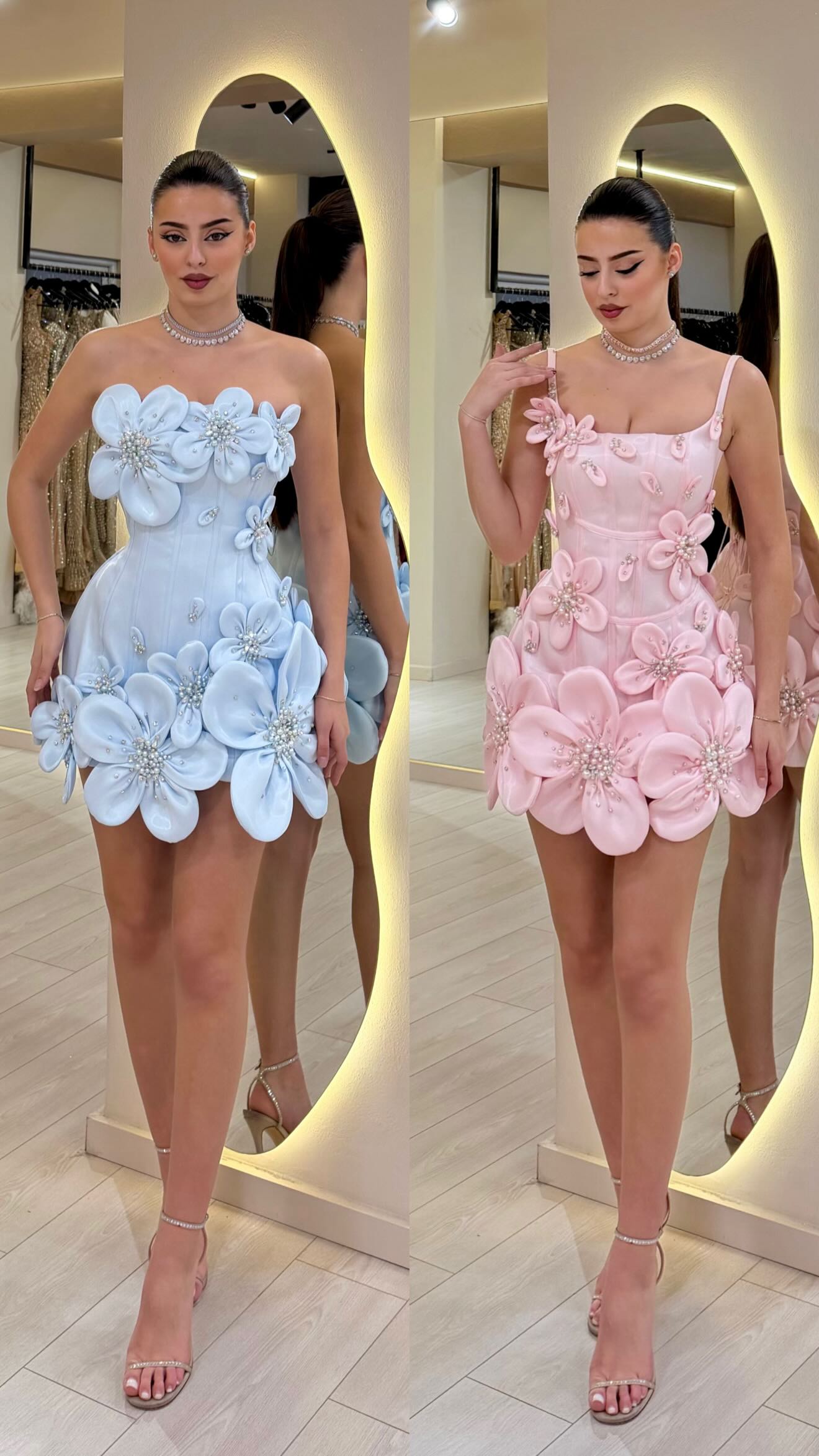 3D Floral Corset Mini Dress with Spaghetti Straps