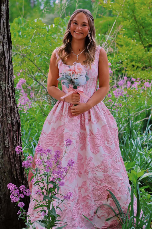 Floral Jacquard Corset Ball Gown
