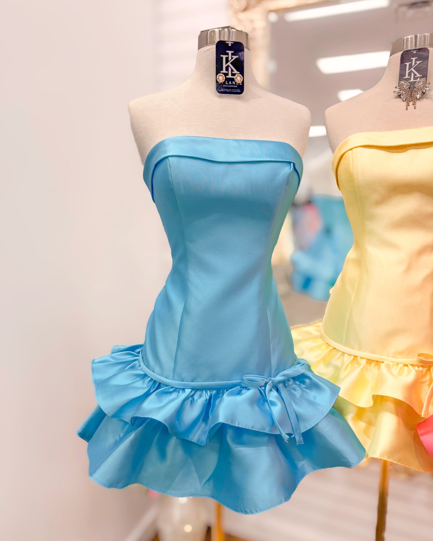 Strapless Tiered Ruffle Mini Dress with Bow
