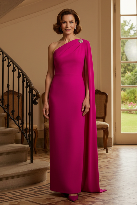 One-Shoulder Cape Wide-Leg Jumpsuit