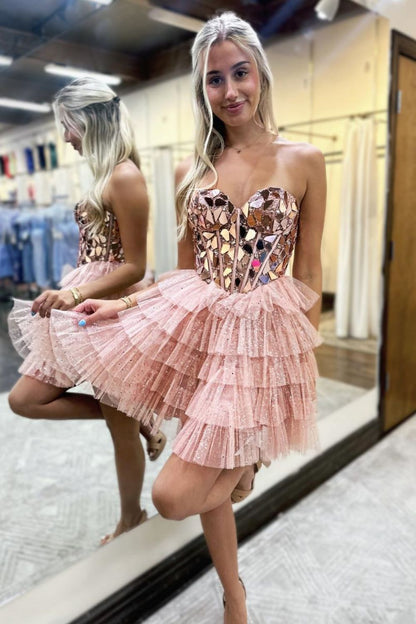 Embellished Corset Tiered Tulle Mini Dress
