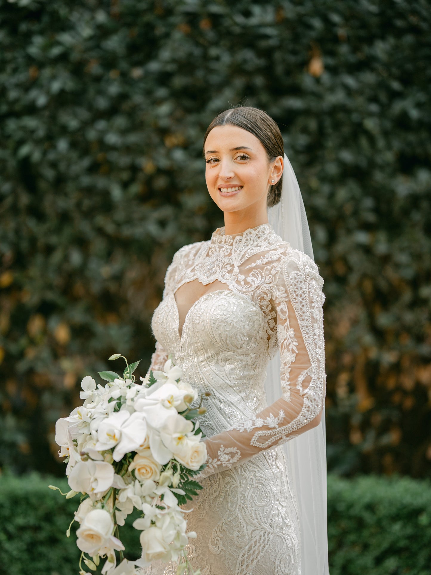 Lace High Neck Mermaid Wedding Dress with Sleeves