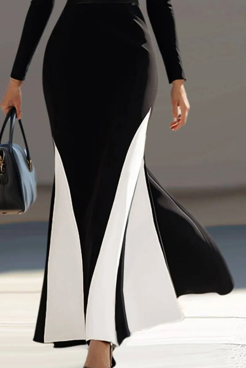 V-Neck Long-Sleeve Mermaid Maxi Dress with Godet Panels