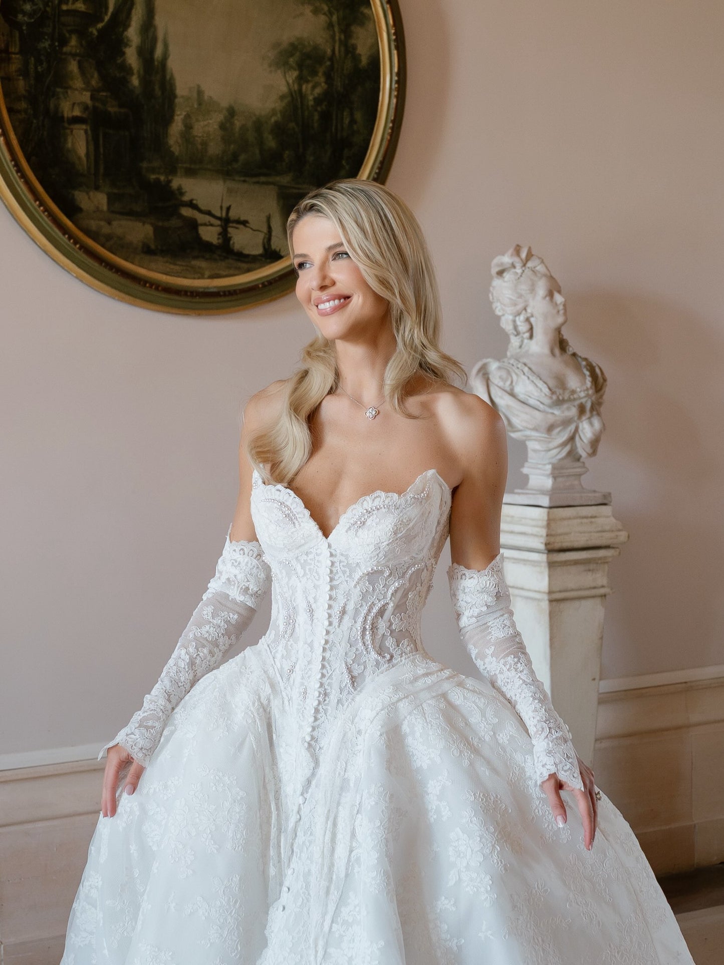 Strapless Lace Corset Ball Gown Wedding Dress