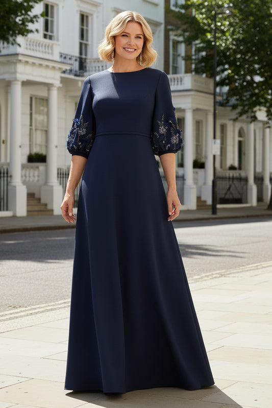 Bishop Sleeve A-Line Evening Gown with Floral Cuffs