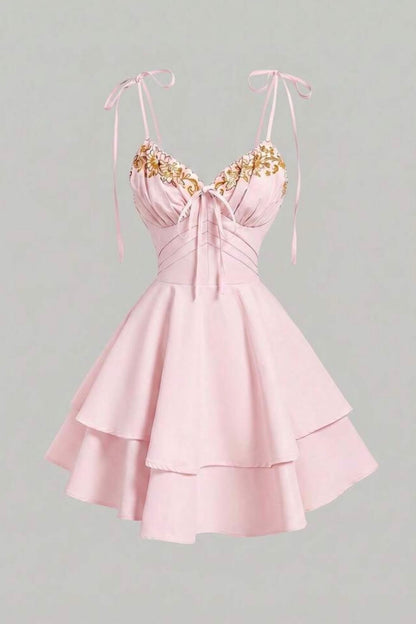 Embroidered Corset Tiered Mini Dress