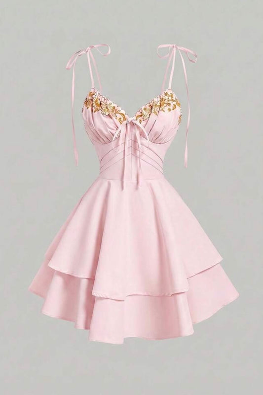 Embroidered Corset Tiered Mini Dress