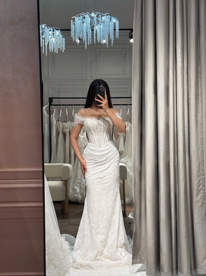 Corset Lace Mermaid Wedding Dress with Cape