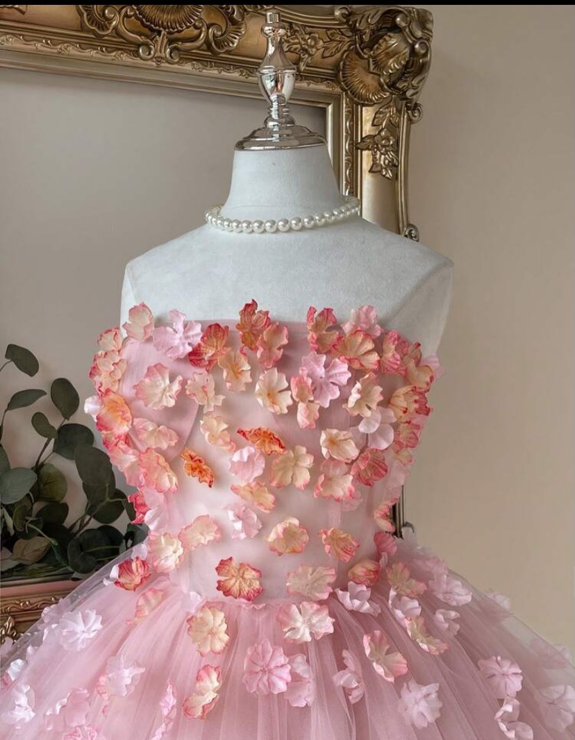 Strapless 3D Floral Tulle Mini Dress