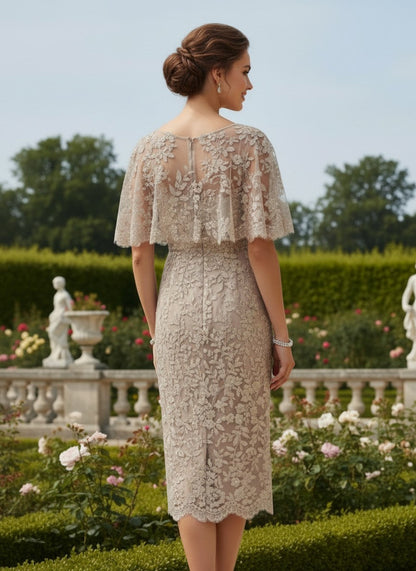 Lace Sheath Midi Dress with Illusion Capelet