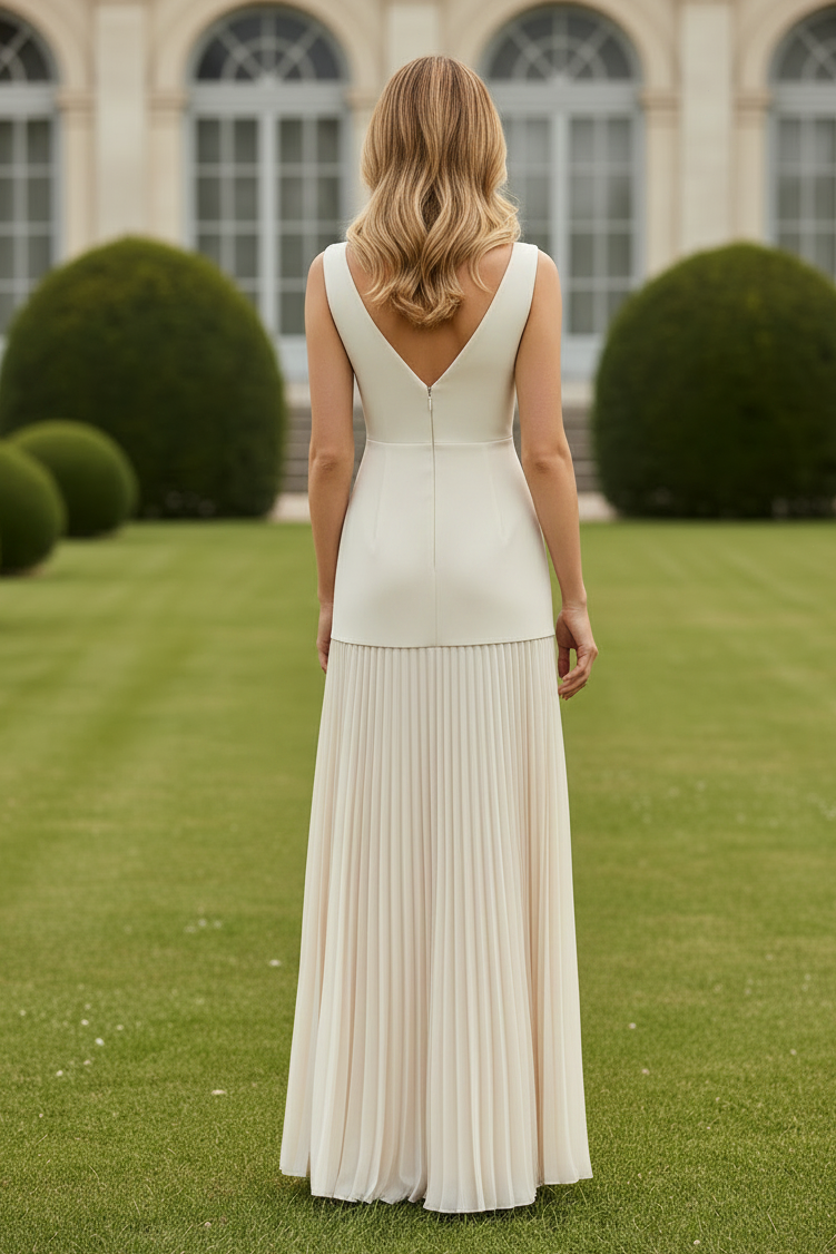 Bateau Neck Pleated Maxi Dress