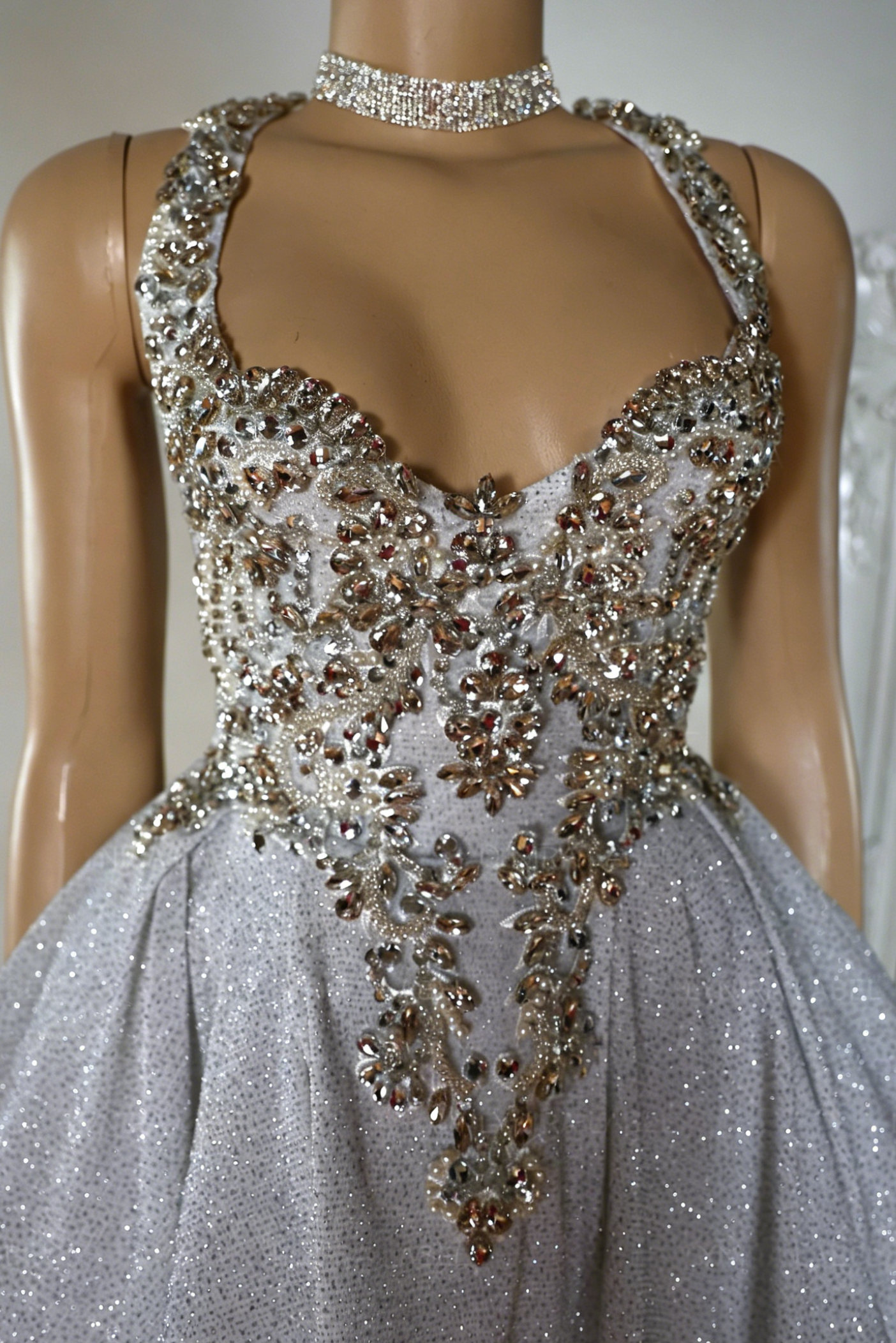 Glitter Halter Mini Dress with Beaded Bodice