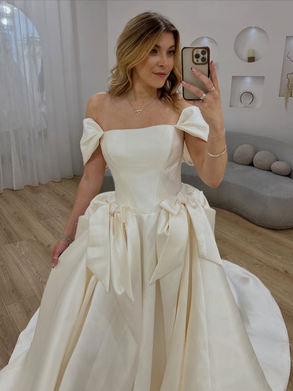 Off-the-Shoulder Bow Detail Ball Gown Wedding Dress