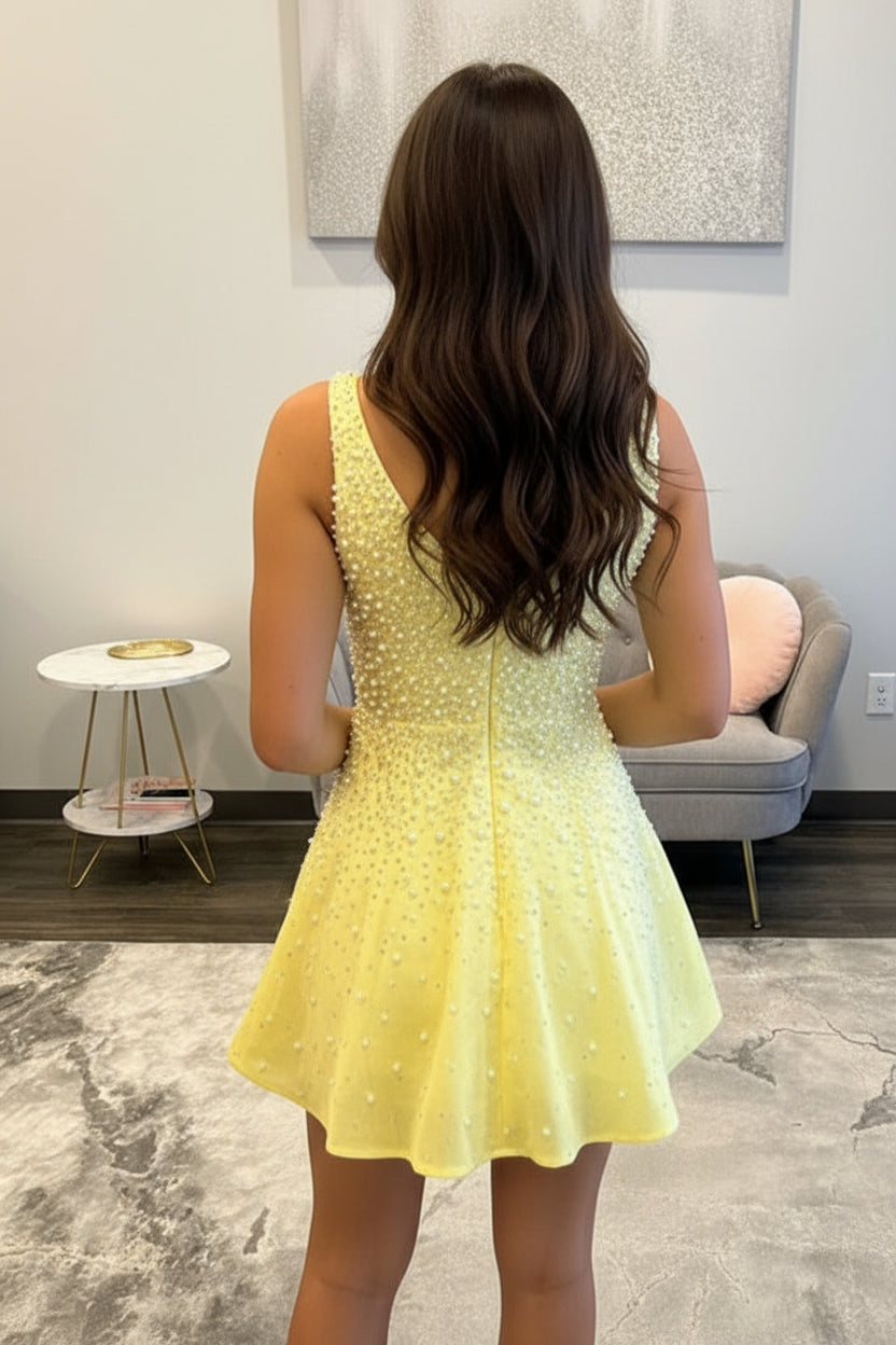 Sleeveless Pearl Beaded Fit and Flare Party Dress