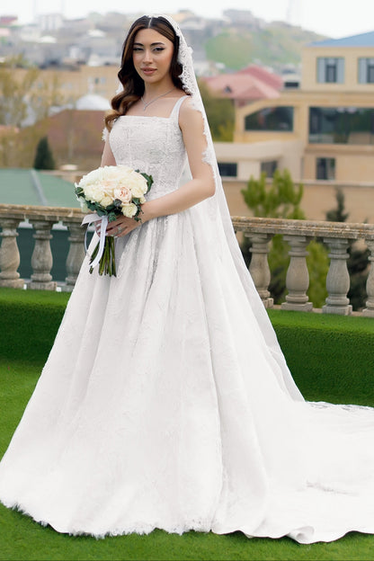 Square Neck Lace A-Line Wedding Dress