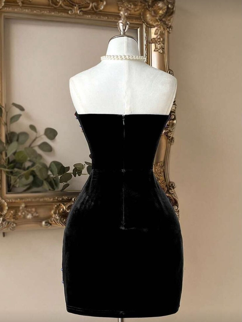 Strapless Beaded Velvet Bodycon Mini Dress