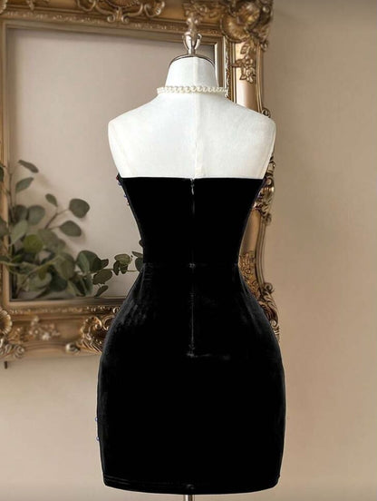Strapless Beaded Velvet Bodycon Mini Dress