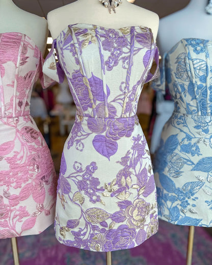 Floral Jacquard Off-Shoulder Corset Mini Dress
