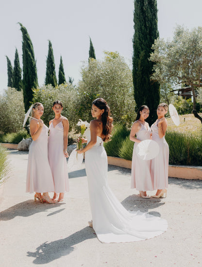 Strapless Sweetheart Ruched Wedding Dress with Slit