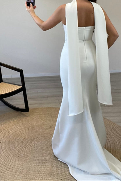 Strapless Mermaid Evening Gown with Cape Drape