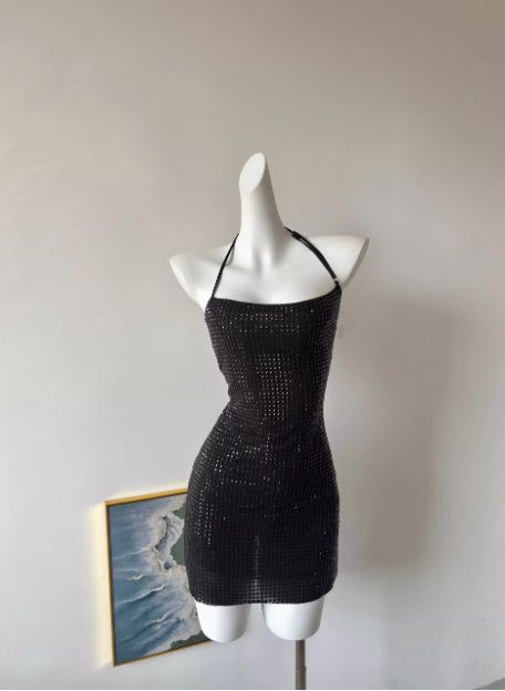 Rhinestone Halter Bodycon Mini Dress