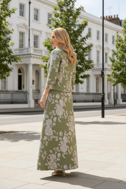 Floral Jacquard Maxi Dress with Cropped Jacket Set