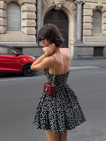 Strapless Heart Print Fit and Flare Mini Dress