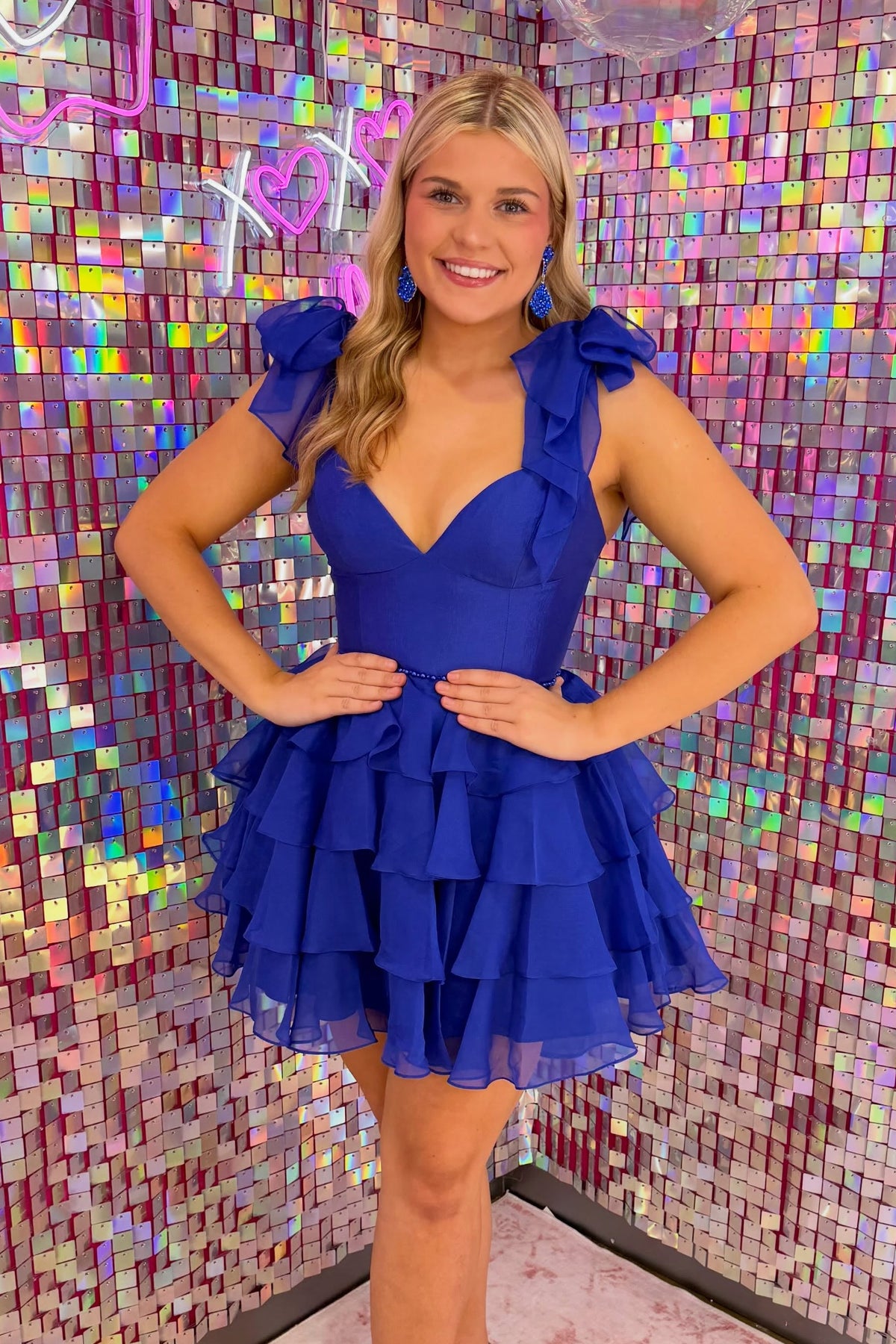Tiered Ruffle Mini Dress with Bow Straps