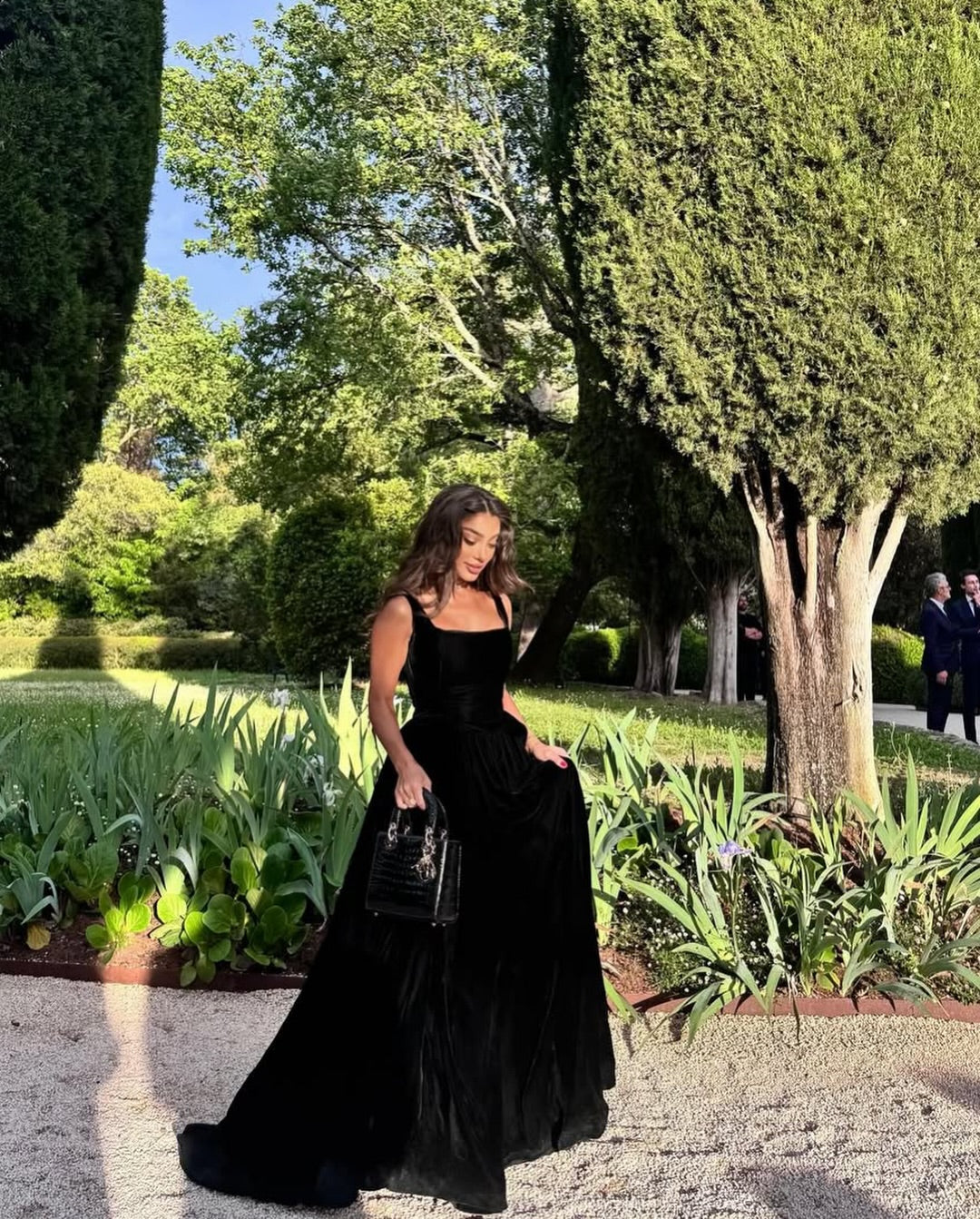Square Neck Velvet Ball Gown Evening Dress